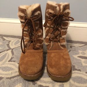 UGG boots with laces and stitching on the back.